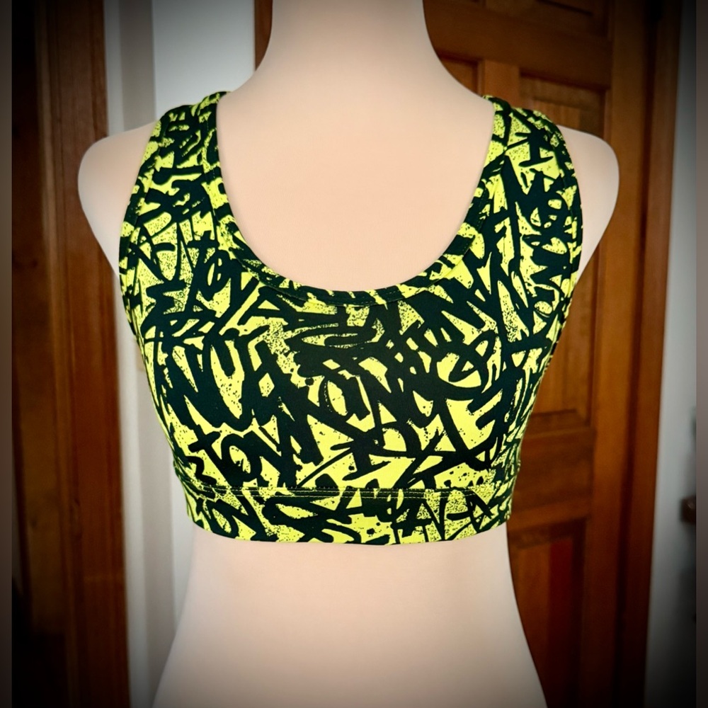 Zumba Fitness Neon Green and Black Graphic Sports Bra Spicy/Small